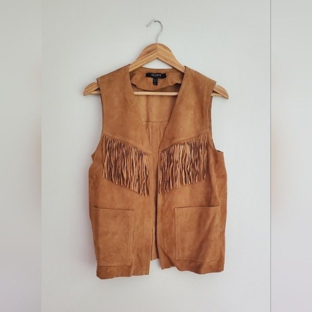 MUUBAA London rich tan fringe suede vest made in India size 14